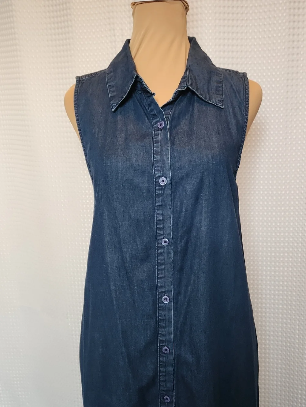 Soft Surroundings Small Blue Denim Sleeveless Maxi Shirt Dress 100% Cotton Boho - Picture 3 of 15
